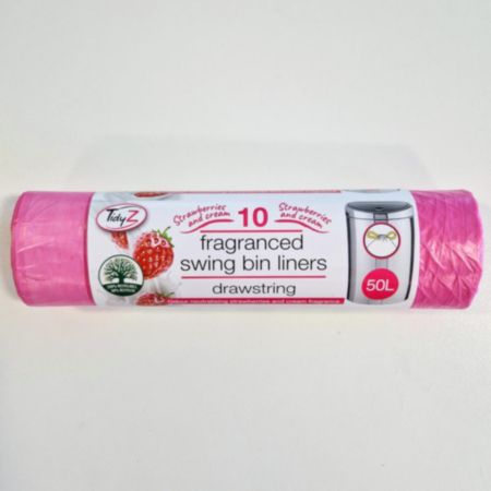 TidyZ Strawberry Swing Drawstring Bin Liners - 10 Pack - 50L