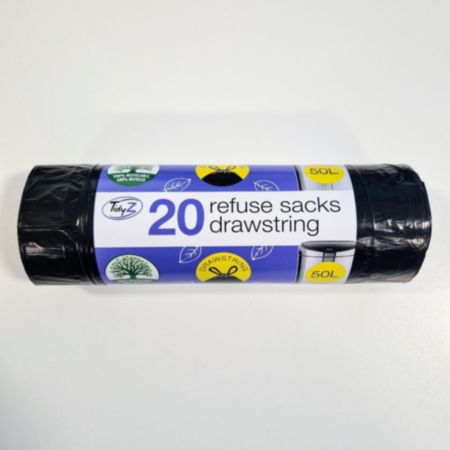 TidyZ Refuse Drawstring Sacks - 20 Pack - 50L