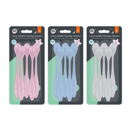Childrens Long Handle Feeding Spoons - 5 Pack (Assorted)
