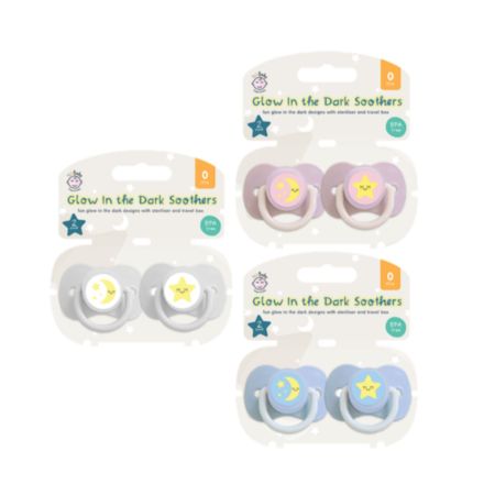 123 Baby Glow In The Dark Soothers & Travel Box - 2 Pack (Assorted)