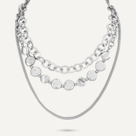 Multi-layered Silver-Tone Plated Clasp Necklace