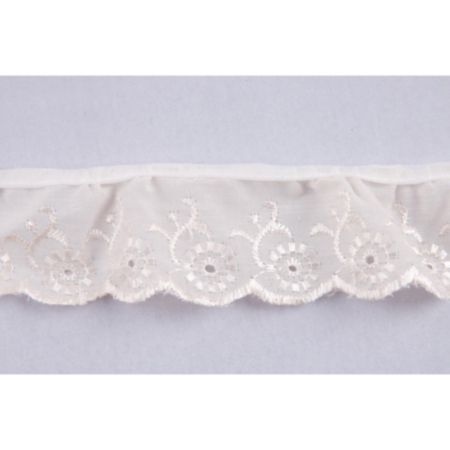 Broderie Anglaise Frilled Lace Trim | 25m x 35mm - Cream