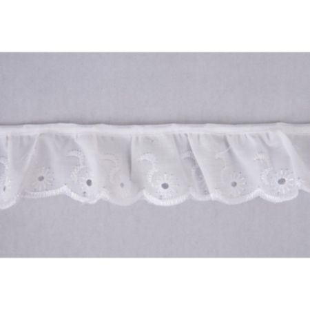 Broderie Anglaise Frilled Lace Trim | 25m x 35mm - White