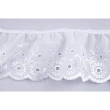 Broderie Anglaise Frilled Lace Trim | 25m x 75mm - White