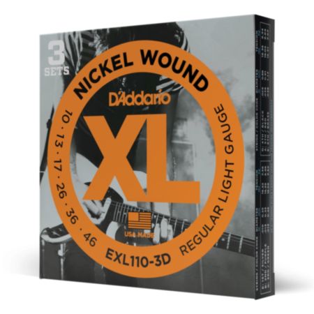 D'Addario EXL110-3D | Nickel Wound Electric Guitar Strings - Regular Light (10-46) [3 Sets] 