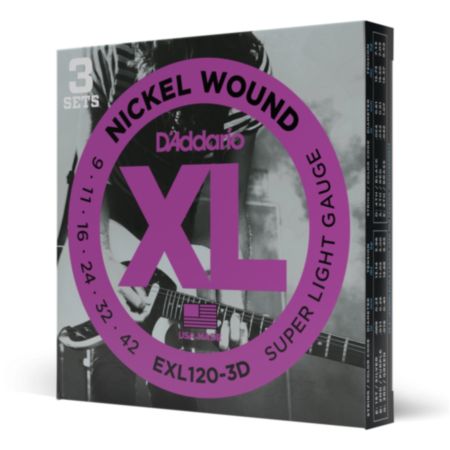 D'Addario EXL120-3D | Nickel Wound Electric Guitar Strings - Super Light (09-42) [3 Sets]
