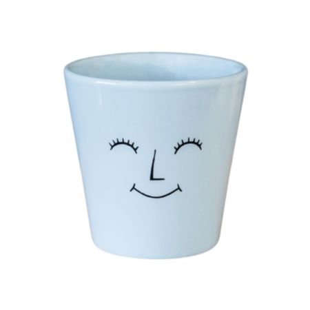 Ivyline Earthenware Blue Happy Face Planter - H 7 x W 7 x D 7cm
