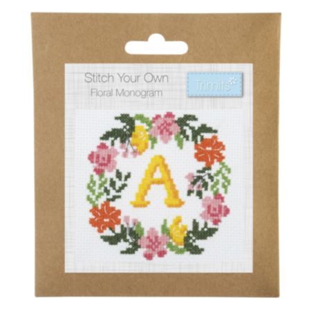 Mini Counted Cross Stitch Kit - Floral Wreath Monogram