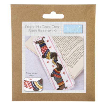 Printed Cross Stitch Bookmark Kit - Dachshund in Jumper