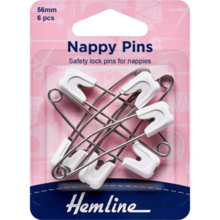 Hemline White Nappy Pins - 56mm (6 Pieces)