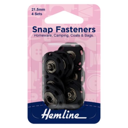 Hemline Black Plastic Snap Fasteners - 21.5mm (4 Pack)