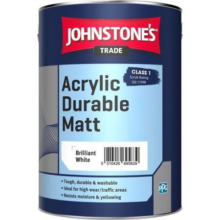 Johnstone's Trade Acrylic Durable Matt Paint Brilliant White 5L