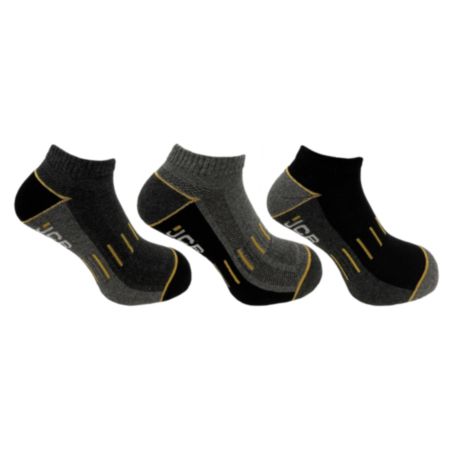 JCB Mens Premium Cotton Rich Trainer Socks | Size 9-12 - Black & Grey (3 Pack)