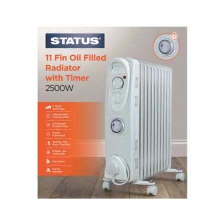 Status® 11 Fin Oil Filled Radiator with Timer - White (2500W)