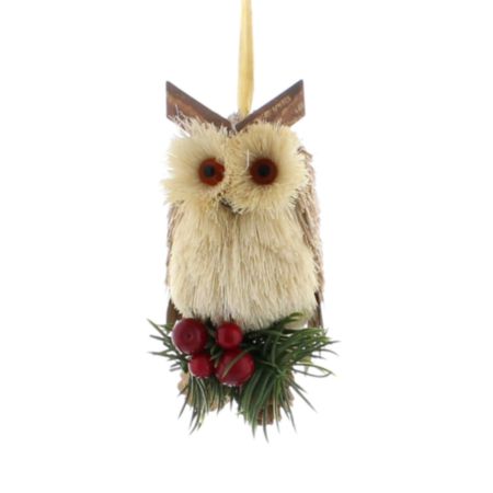 Hanging Christmas Ornament (13cm) - Bristle Owl with Red Berries