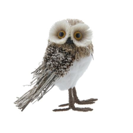 Bristle Standing Owl Christmas Decoration - 17cm