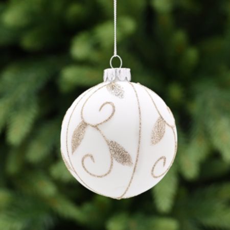 Glass Ball Christmas Bauble (8cm) - Matt White / Gold Leaf