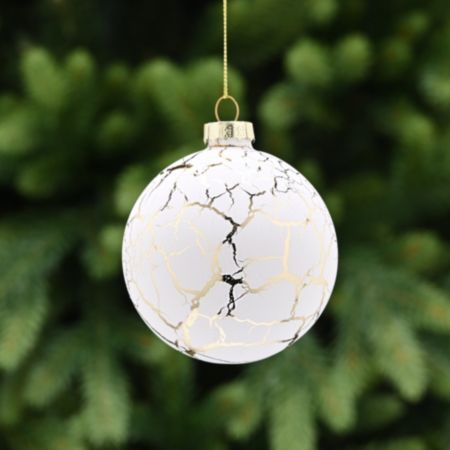 Glass Ball Christmas Bauble (8cm) - Cream Glass / Crackle Effect