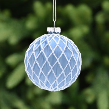 Glass Ball Christmas Bauble (8cm) - Blue Glass / Glitter Lines