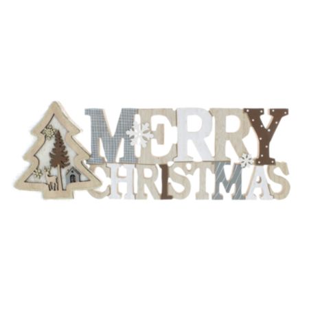 Wooden Merry Christmas with Tree Decoration - 40cm