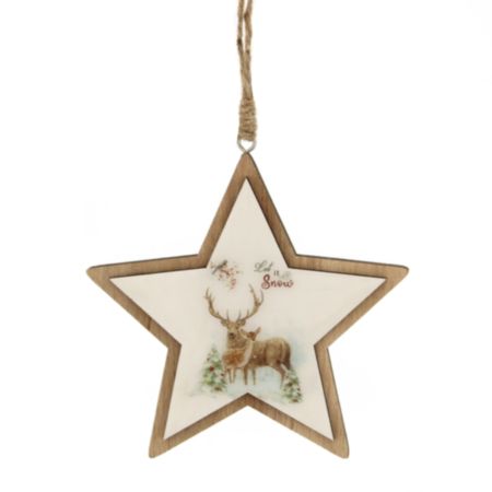 Christmas Ornament (11cm) - Wooden Reindeer Star