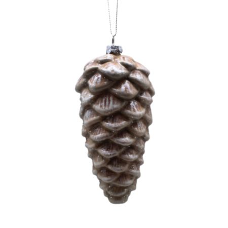 Hanging Christmas Ornament (12cm) - Frosted Brown Pinecone