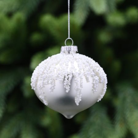 Glass Onion Christmas Bauble (8cm) - Matt Silver / Glitter Snowcap