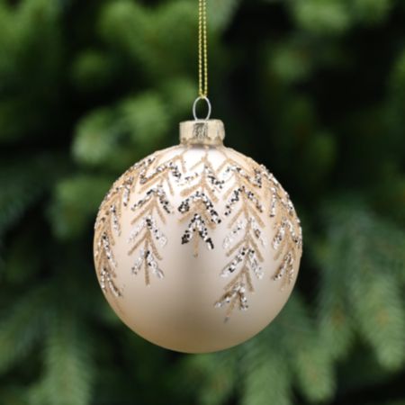 Glass Ball Christmas Bauble (8cm) - Matt Gold / Twine Leaf