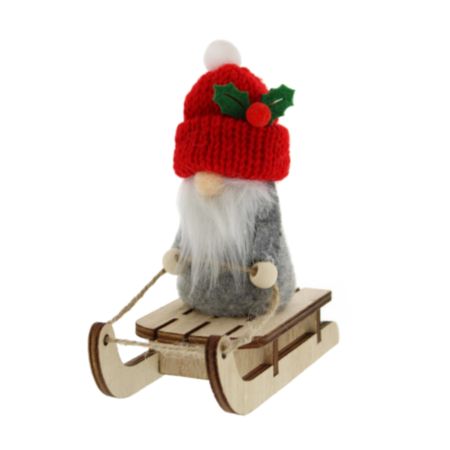 Fabric Gonk on Sled Christmas Decoration - 13cm