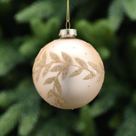 Glass Ball Christmas Bauble (8cm) - Matt Champagne / Gold Leaf