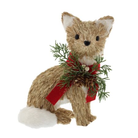 Bristle Sitting Fox Christmas Decoration - 22cm