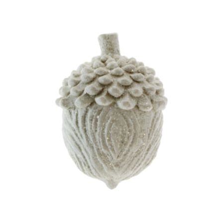Polyresin White Frosted Glitter Acorn Christmas Decoration - 14cm