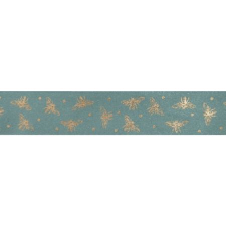 Berisfords Printed Ribbon - Sparkle Bee | 20m x 25mm (Petrol & Gold)