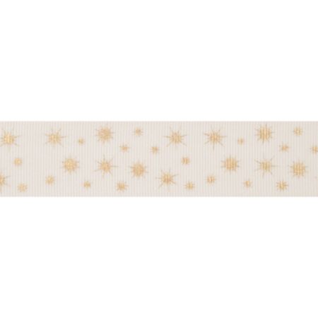 Berisfords Printed Ribbon - Glisten | 25mm x 20m (White & Gold)