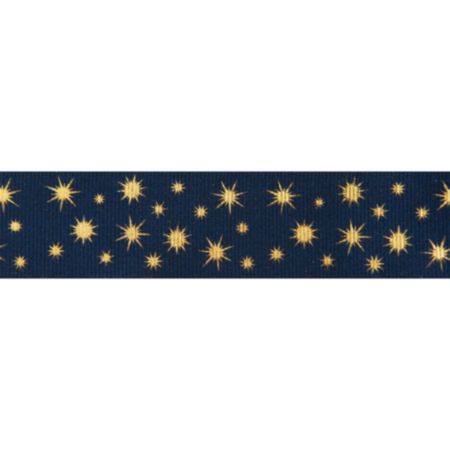 Berisfords Printed Ribbon - Glisten | 25mm x 20m (Navy & Gold)