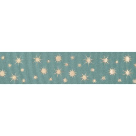 Berisfords Printed Ribbon - Glisten | 25mm x 20m (Petrol & Gold)