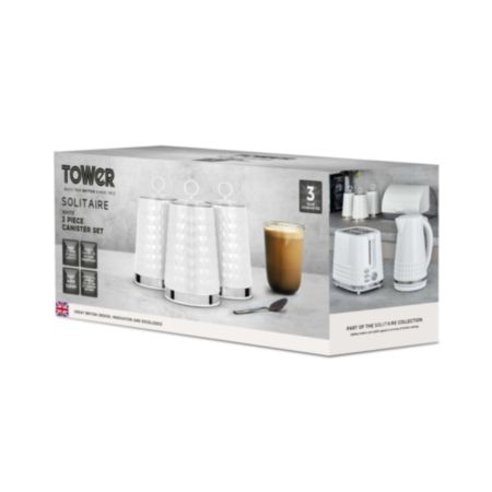 Solitaire Set of 3 Canisters - White