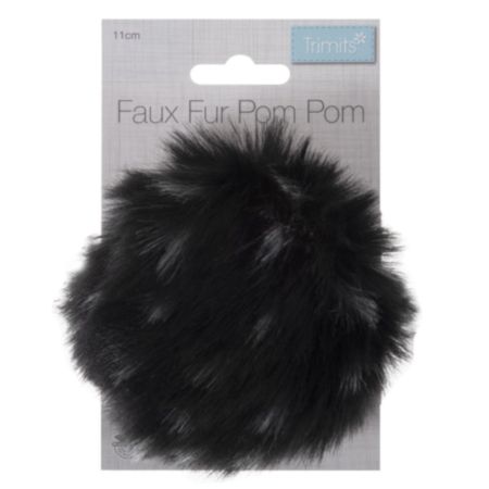 Faux Fur Spotted Pom Pom (11cm) | Black