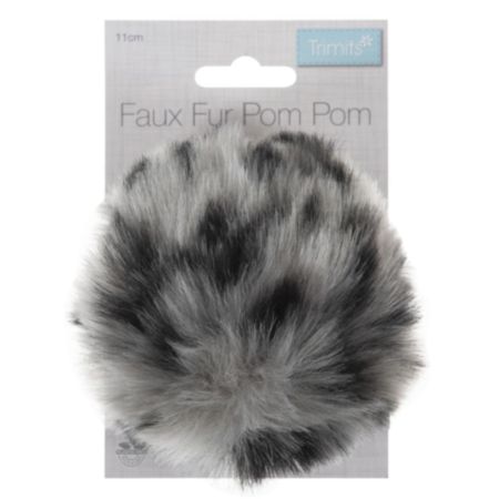 Faux Fur Pom Pom (11cm) | Leopard Grey