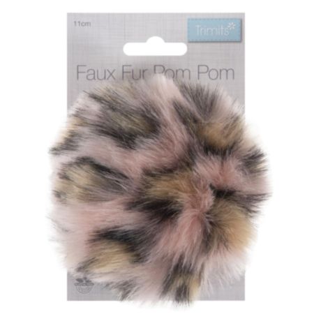 Faux Fur Pom Pom (11cm) | Pink Leopard