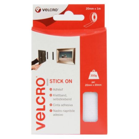 VELCRO® BRAND Stick on Hook & Loop Tape - 1m x 20mm (White)