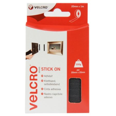 VELCRO® BRAND Stick on Hook & Loop Tape - 1m x 20mm (Black)