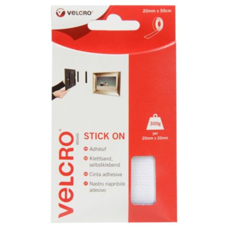 VELCRO® BRAND Stick on Hook & Loop Tape - 50cm x 20mm (White)