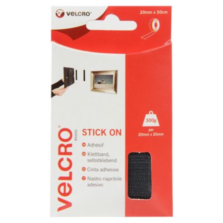 VELCRO® BRAND Stick on Hook & Loop Tape - 50cm x 20mm (Black)