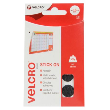VELCRO® BRAND Stick on Coins - 16mm (Black)