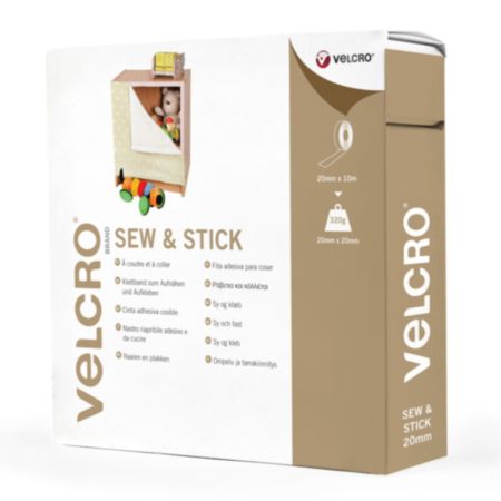 VELCRO® BRAND Sew & Stick Hook & Loop Tape - 10m x 20mm (White)