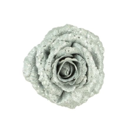 Silver Sparkle Rose with Clip (16cm)