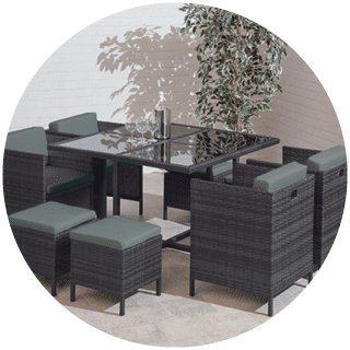 Quebec 9 piece Cube Set:  4 chairs, 4 stools and table